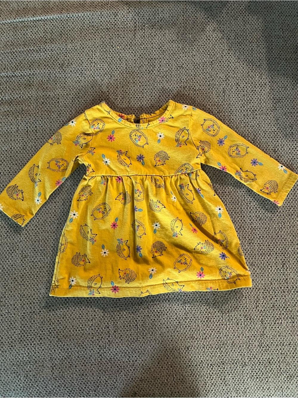 wonder nation Mustard Yellow Baby Dress with Hedgehog & Floral Motifs
